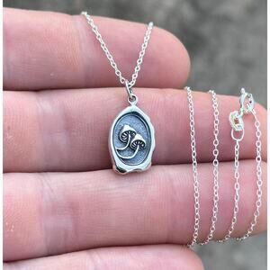 Sterling Silver Mushroom Wax Seal Charm Necklace,  Silver Two Mushrooms Necklace